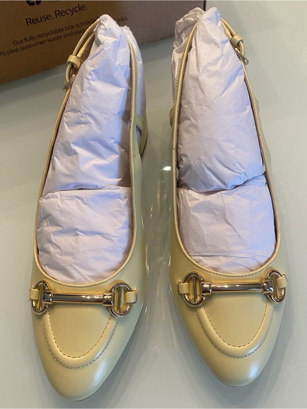 NIB Dune London Butter Yellow Slingback Horsebit Pumps Heels Sz 37 US